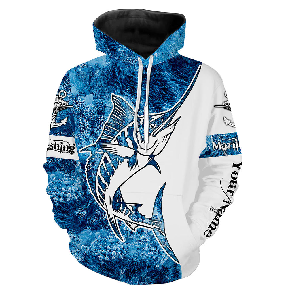 Marlin Fishing Sea Camo Custom Name 3D All Over Printed Shirts, fishing tournament shirts | Hoodie - TTN38