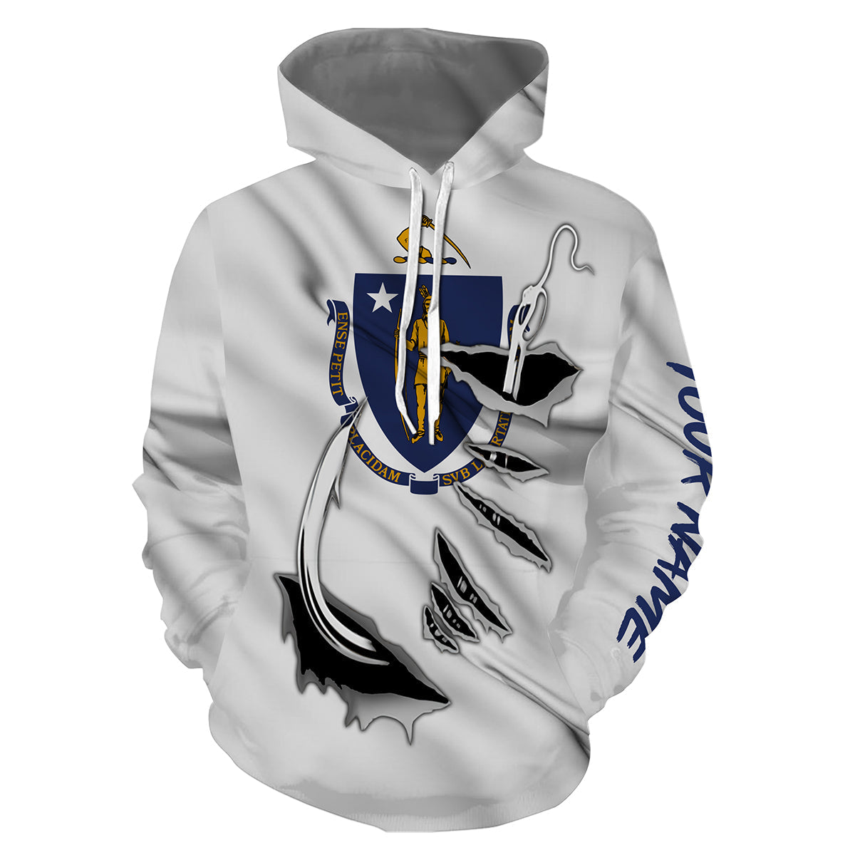 Massachusetts Flag Fish Hook Custom All over print Hoodie Fishing Shirts - HPW334