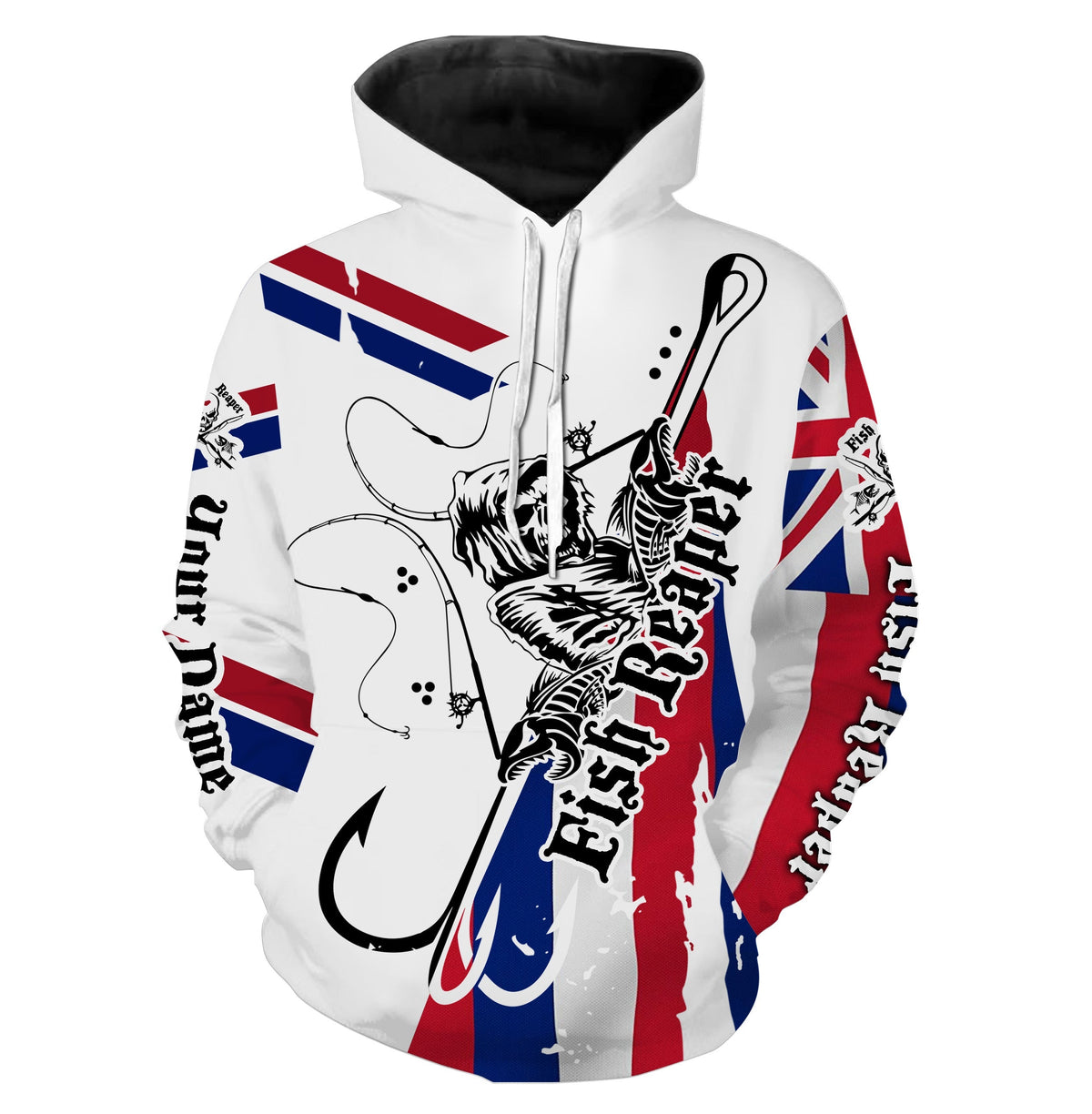 Fish reaper Hawaiian Flag Custom All over print Hoodie Fishing Shirts, Patriotic tournament Fishing Shirts - HPW368