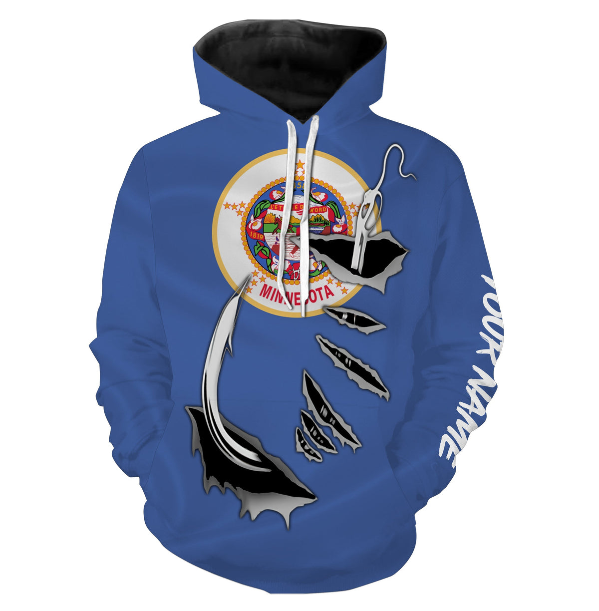 MN Fishing Minnesota Flag Fishing Fish Hook Custom All over print Hoodie Fishing Shirts personalized Patriotic fishing gifts - HPW37