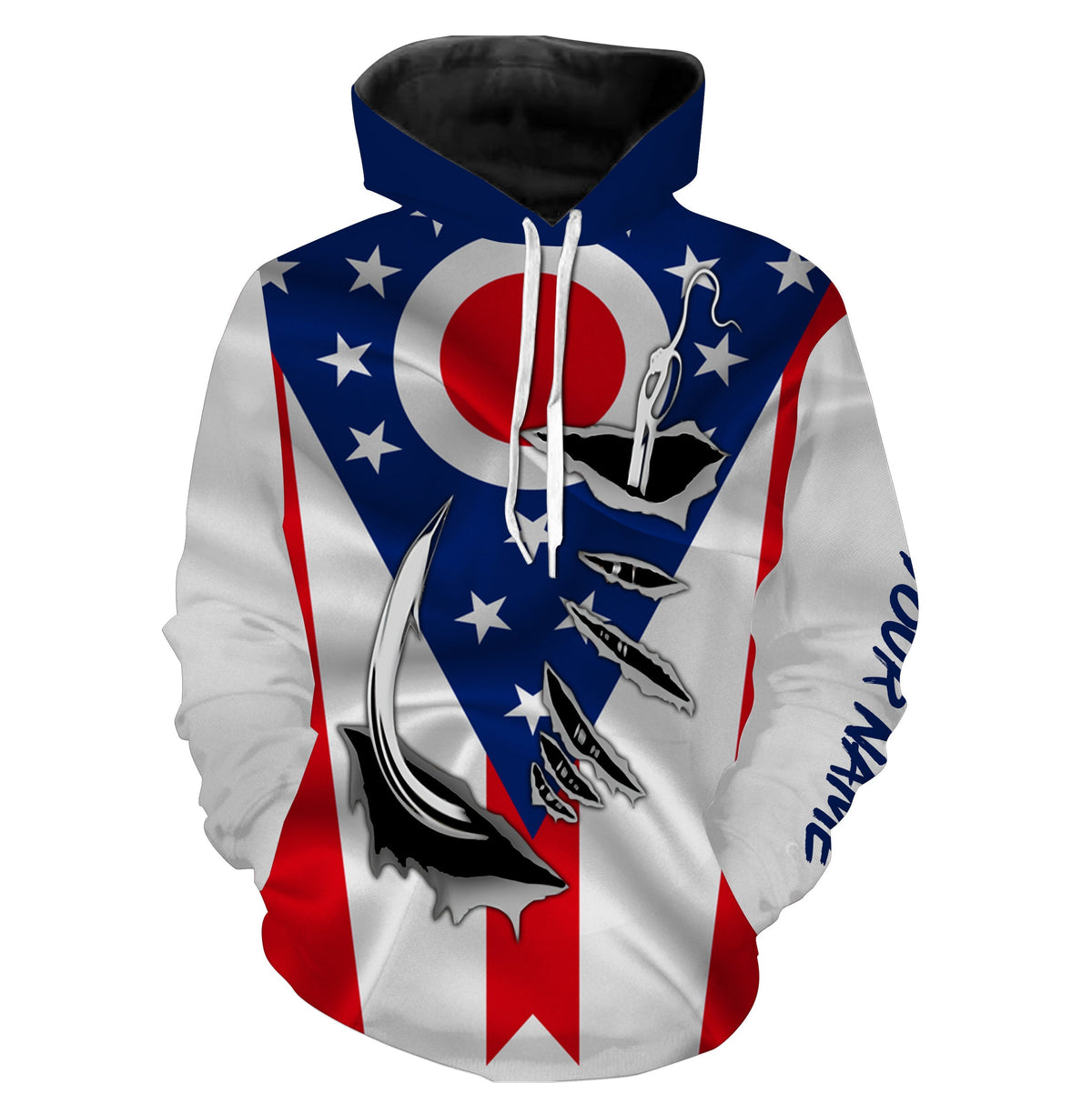 OH Fishing Fish Hook Ohio Flag Custom All over print Hoodie Fishing Shirts personalized fishing gifts for Fishing lovers - HPW43