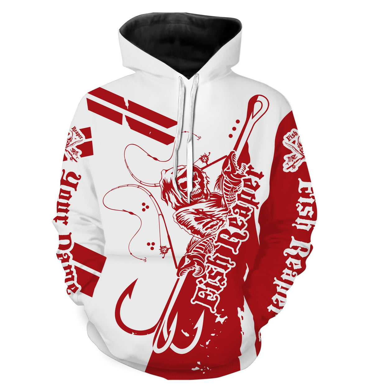 Fishing Fish reaper Fish skull Custom All over print Hoodie Fishing Shirts Fishing apparel | red - HPW249