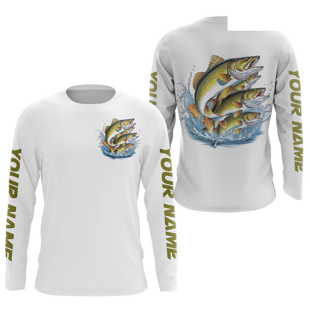 Walleye Fishes Custom Long Sleeve Fishing Shirts, Walleye Tournament Fishing Shirt IPHW7960