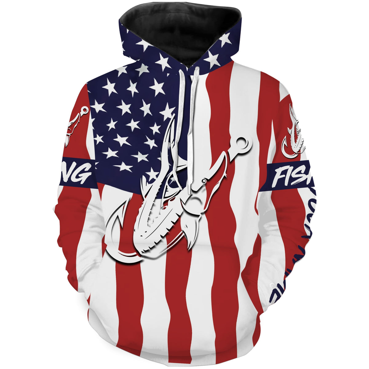Sturgeon fishing American Flag Fish hook Custom name performance fishing Hoodie NPQ755