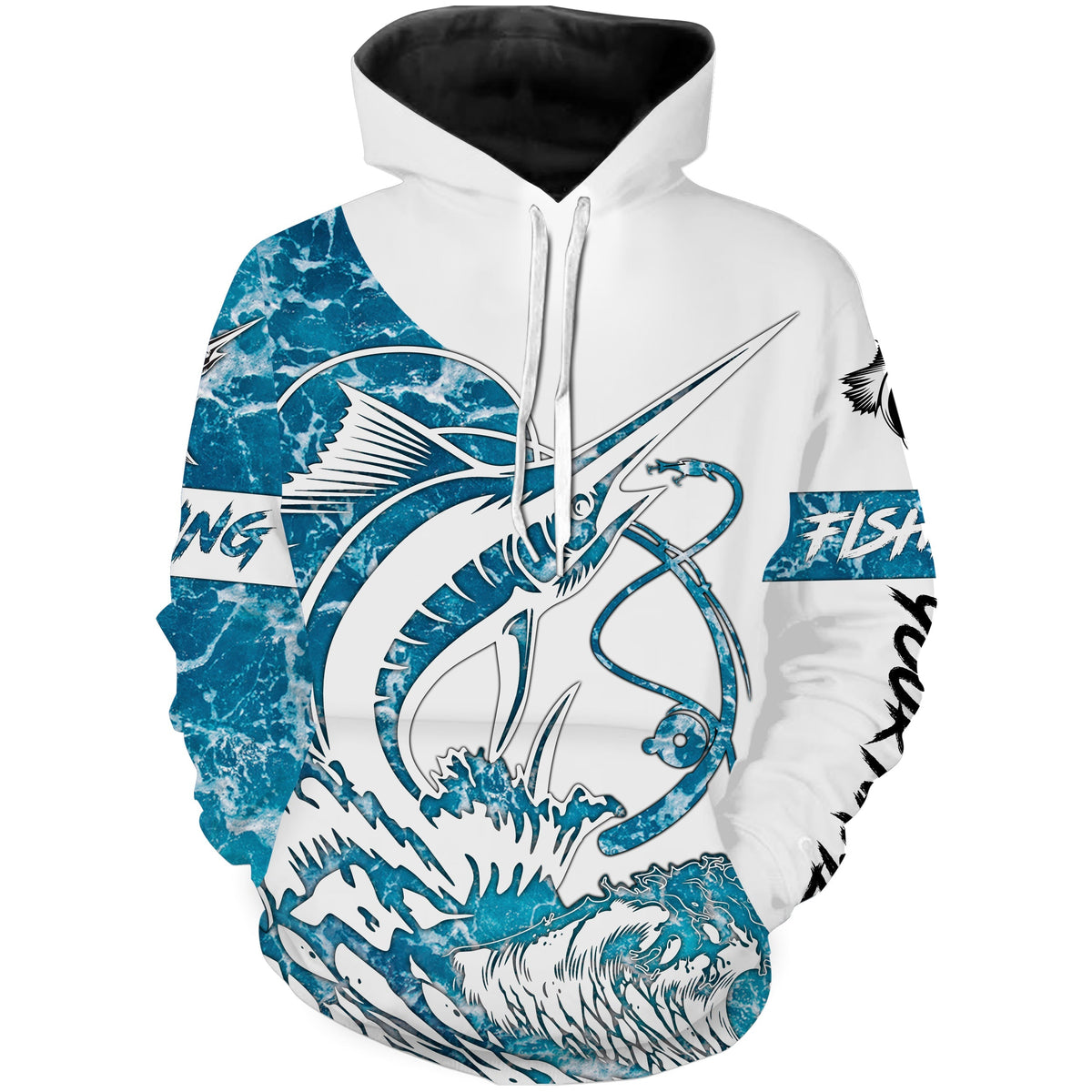 Sailfish fishing tattoo blue sea wave ocean camo Custom name fishing shirts jerseys | Hoodie - NPQ902