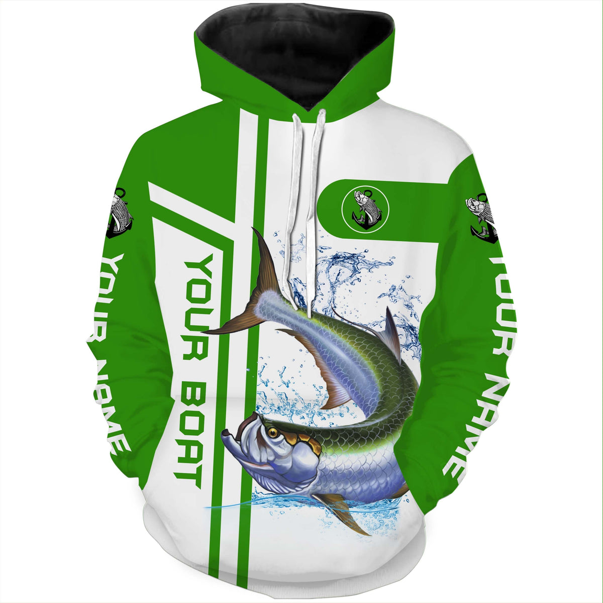 Tarpon fishing Custom name & boat name Fishing apparel - Green | Hoodie - NPQ672