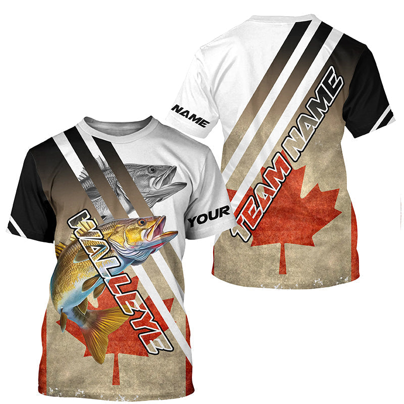 Personalized Walleye fishing Canadian flag patriotic performance fishing T-Shirts NQS7113
