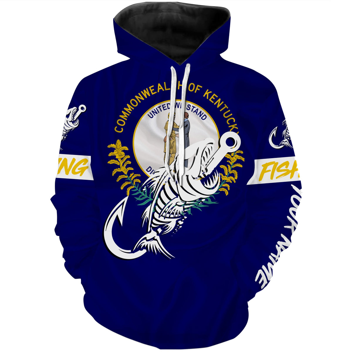 KY Kentucky Fishing Flag Fish hook skull Custom name performance fishing jerseys | Hoodie - NPQ729
