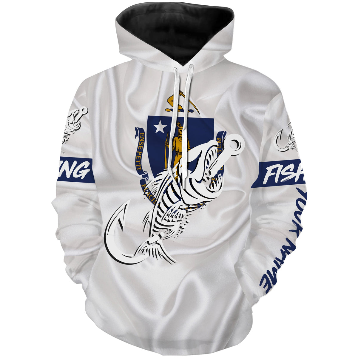 MA Massachusetts Fishing Flag Fish hook skull Custom name performance fishing jerseys | Hoodie - NPQ731