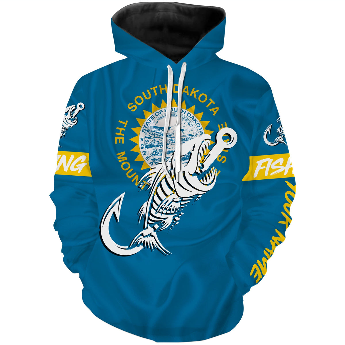 SD South Dakota Fishing Flag Fish hook skull Custom name performance fishing jerseys | Hoodie - NPQ741
