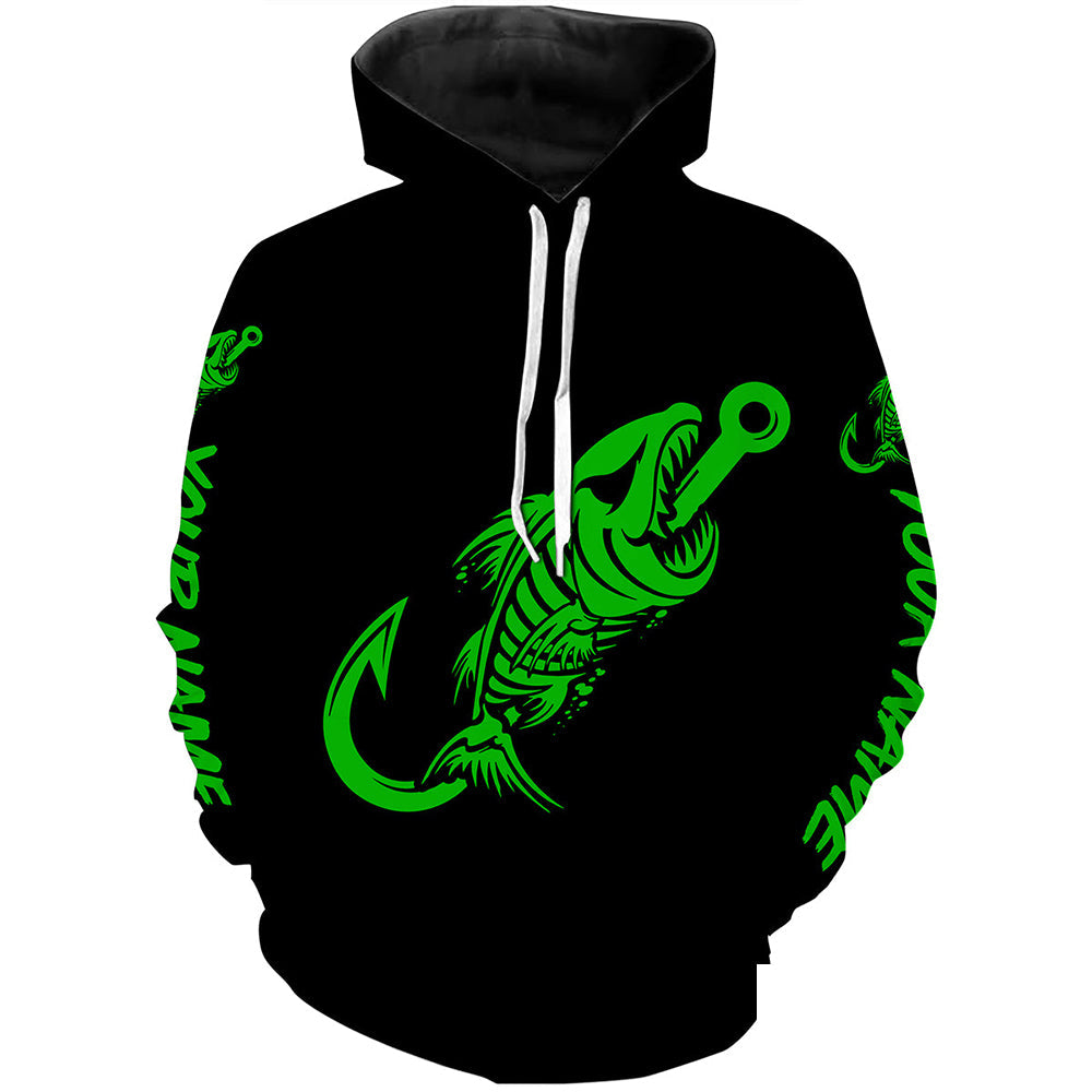 Fish hook skull reaper green black Custom name fishing jerseys | Hoodie - NPQ806