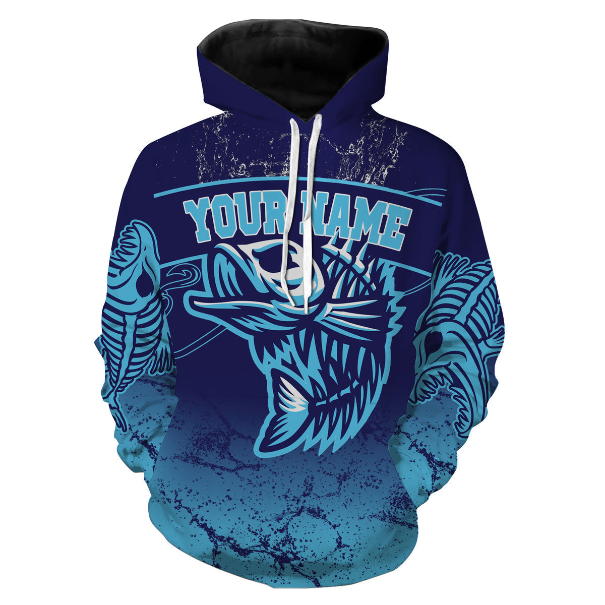 Fish reaper skull fish skeleton blue Custom name fishing shirts jerseys | Hoodie - NPQ879