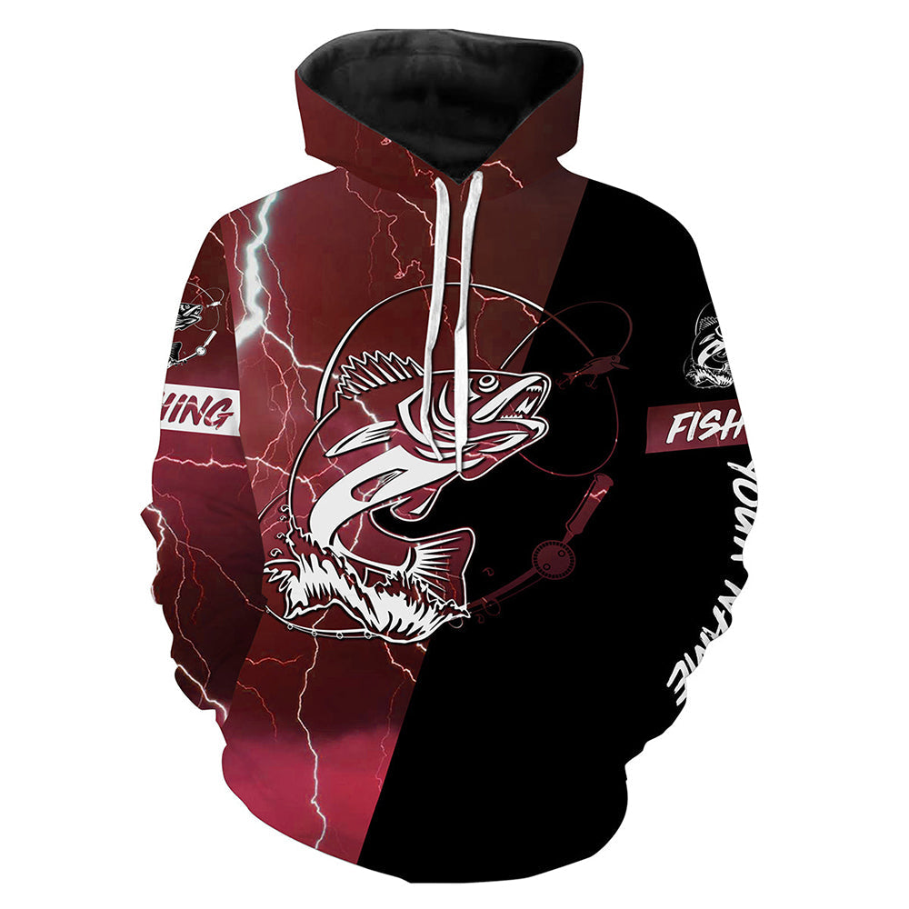 Walleye Fishing tattoo red lightning camo black custom fishing shirts | Hoodie - NPQ698