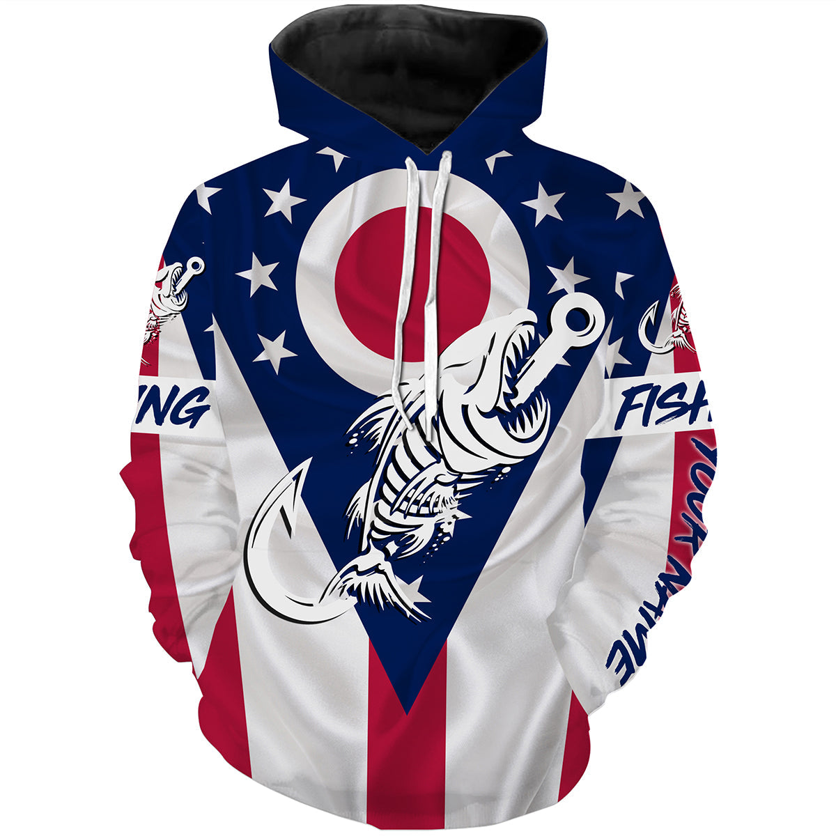 OH Fishing Custom Ohio Flag Fish hook skull custom fishing tournament shirts | Hoodie - NPQ711