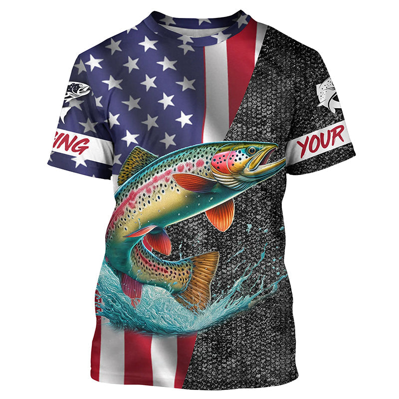 American Flag Rainbow trout Fishing Custom performance Fishing T-Shirts, Trout Fishing jerseys NQS7884