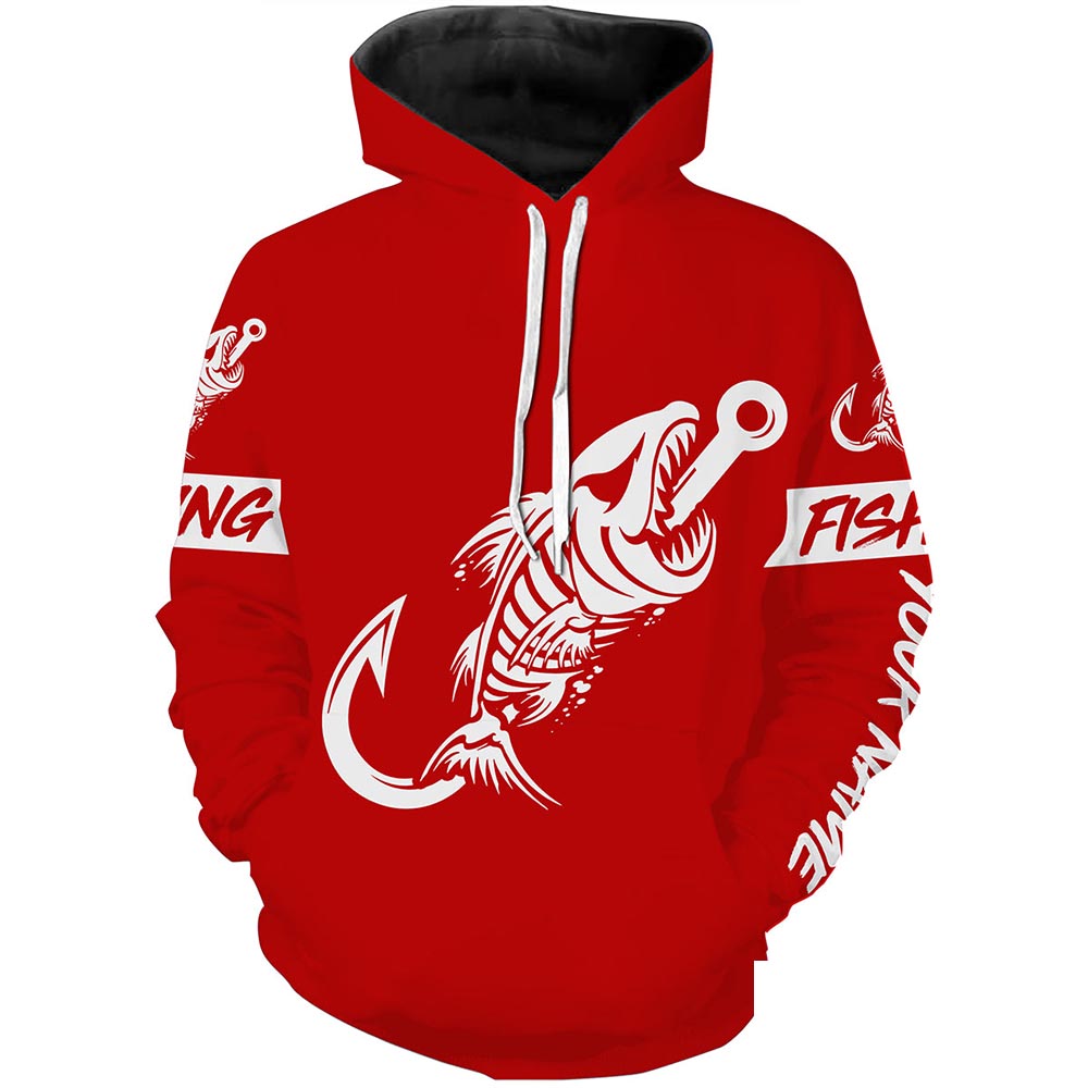 Red Fish hook skull fish reaper skeleton Custom name fishing jerseys | Hoodie - NPQ778