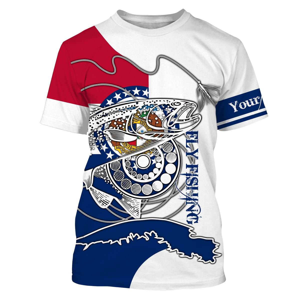Trouts fly fishing in Missouri flag patriotic Custom name fishing jerseys | Tshirt - NPQ820