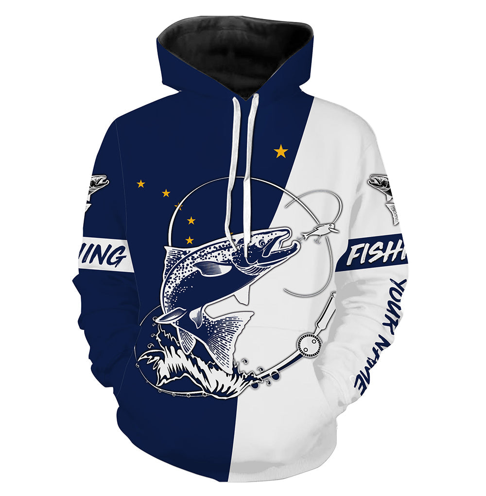 Salmon fishing in Alaska flag patriotic Custom name fishing jerseys | Hoodie - NPQ824