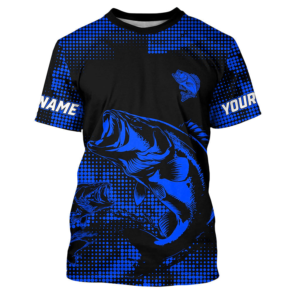 Largemouth Bass fishing jersey Custom UV protection Bass Fishing T-Shirt | Blue NQS9395