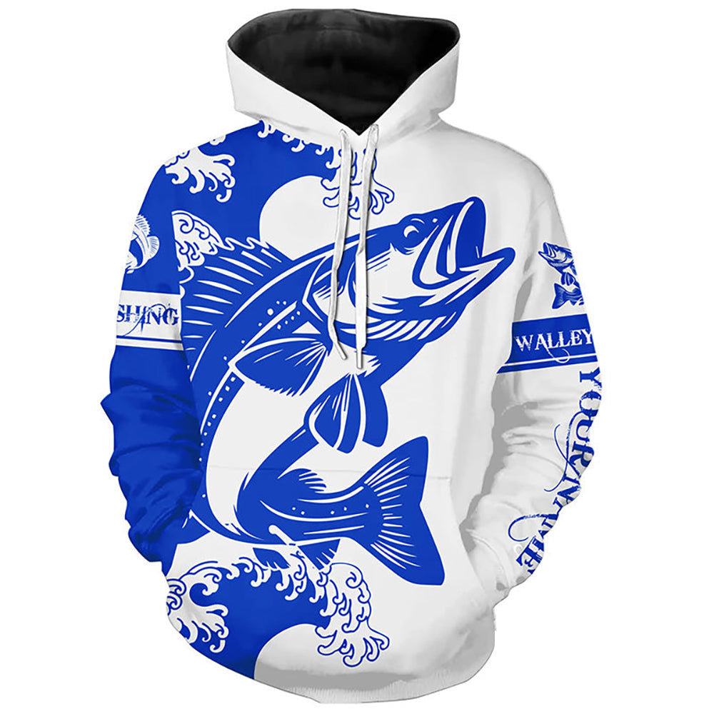 Walleye fishing tattoo blue color Custom name fishing shirts jerseys | Hoodie - NPQ878