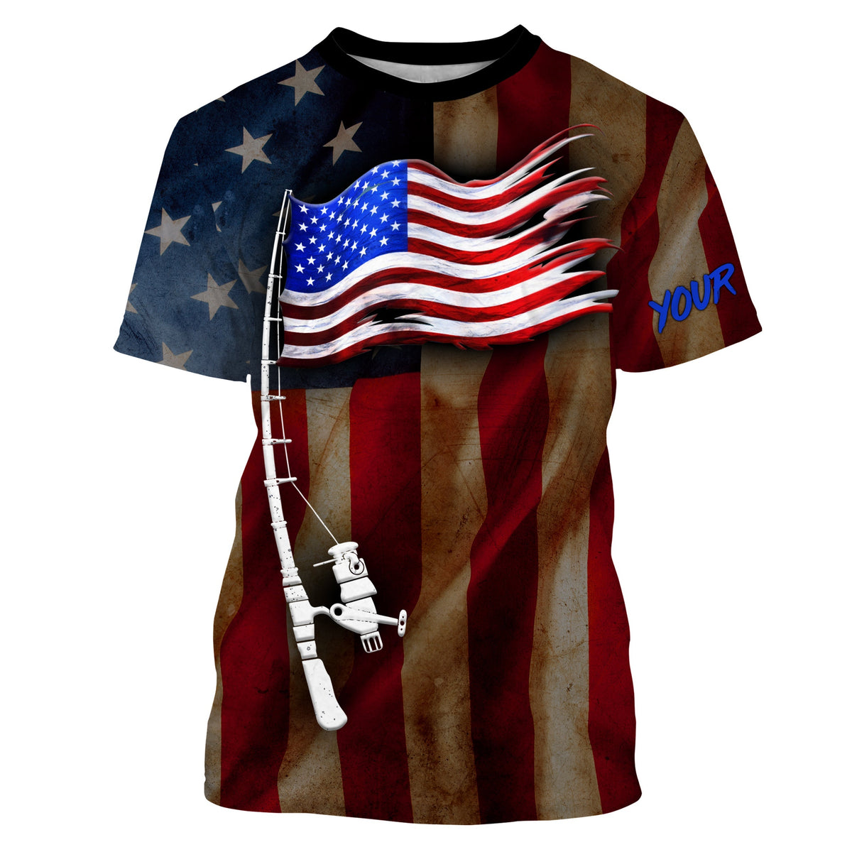 Vintage American flag patriotic fishing rod Custom Fishing Shirts, Gifts for Fisherman | Tshirt - NPQ542