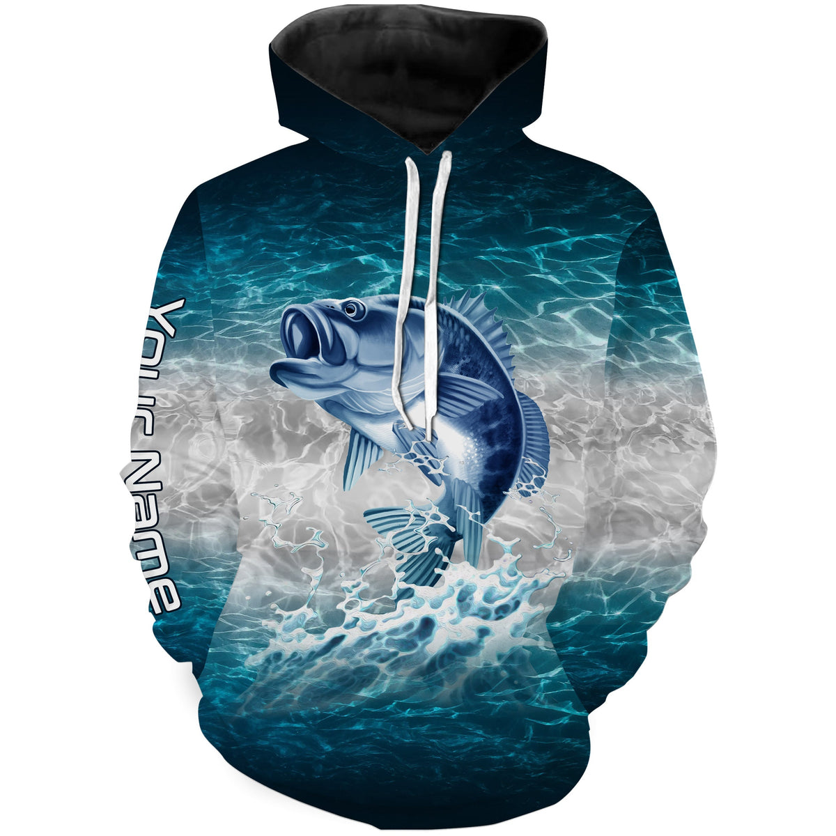 Bass fishing blue sea water camo Custom name fishing shirts jerseys | Hoodie - NPQ864