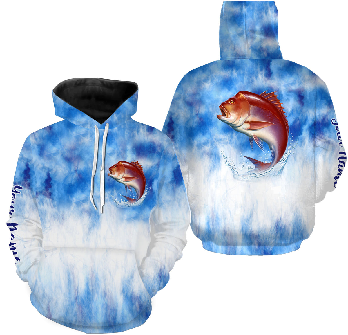 Red snapper saltwater fishing blue sea camo Custom name fishing jerseys | Hoodie - NPQ796