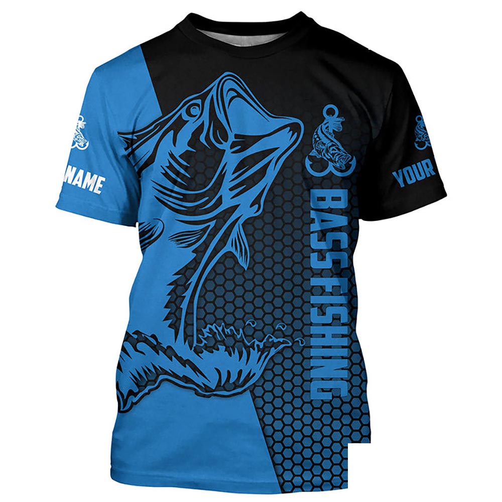 Largemouth Bass fishing UV protection Custom Fishing T-shirt, Blue Bass tournament jerseys NQS5138