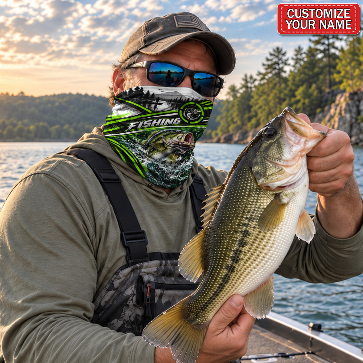 Personalized Neon Green Jumping Bass Fishing Mask