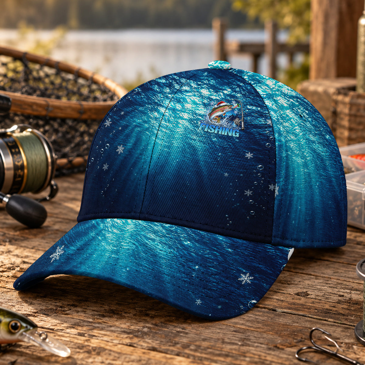 Christmas Trout and Blue Underwater Fishing AOP Baseball Cap
