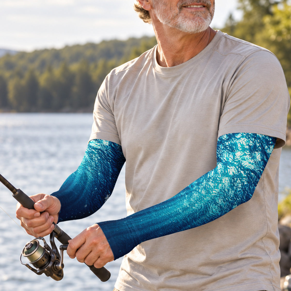 Turquoise Ocean Ripples Fishing Sun Protection Arm Sleeves