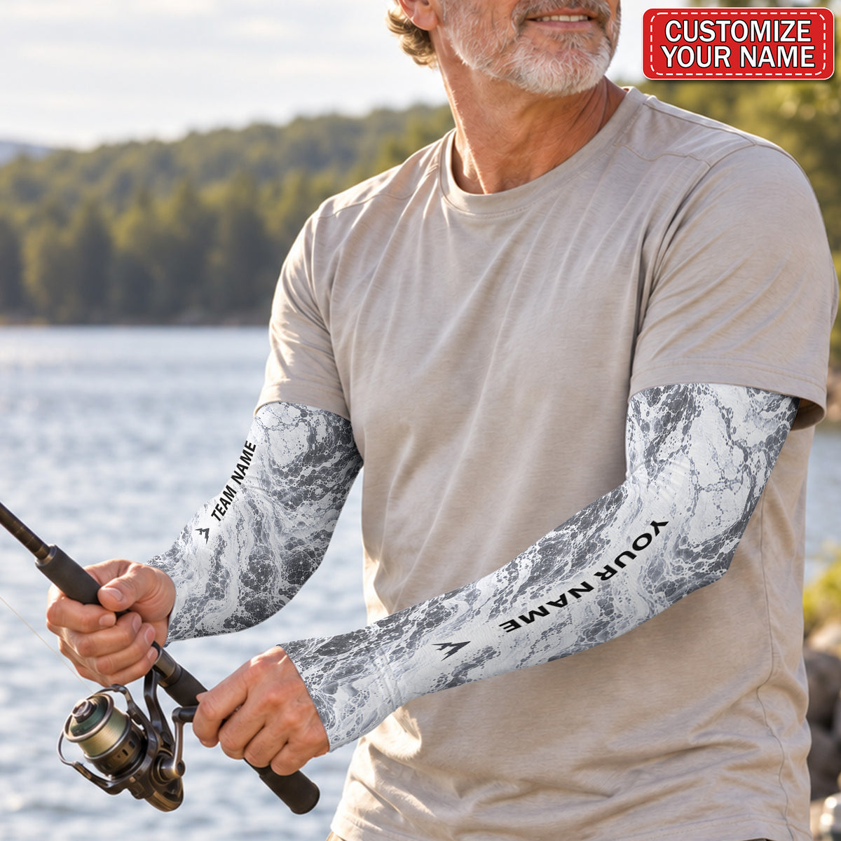 Personalized Gray Marble Team Name Sun Protection Arm Sleeves