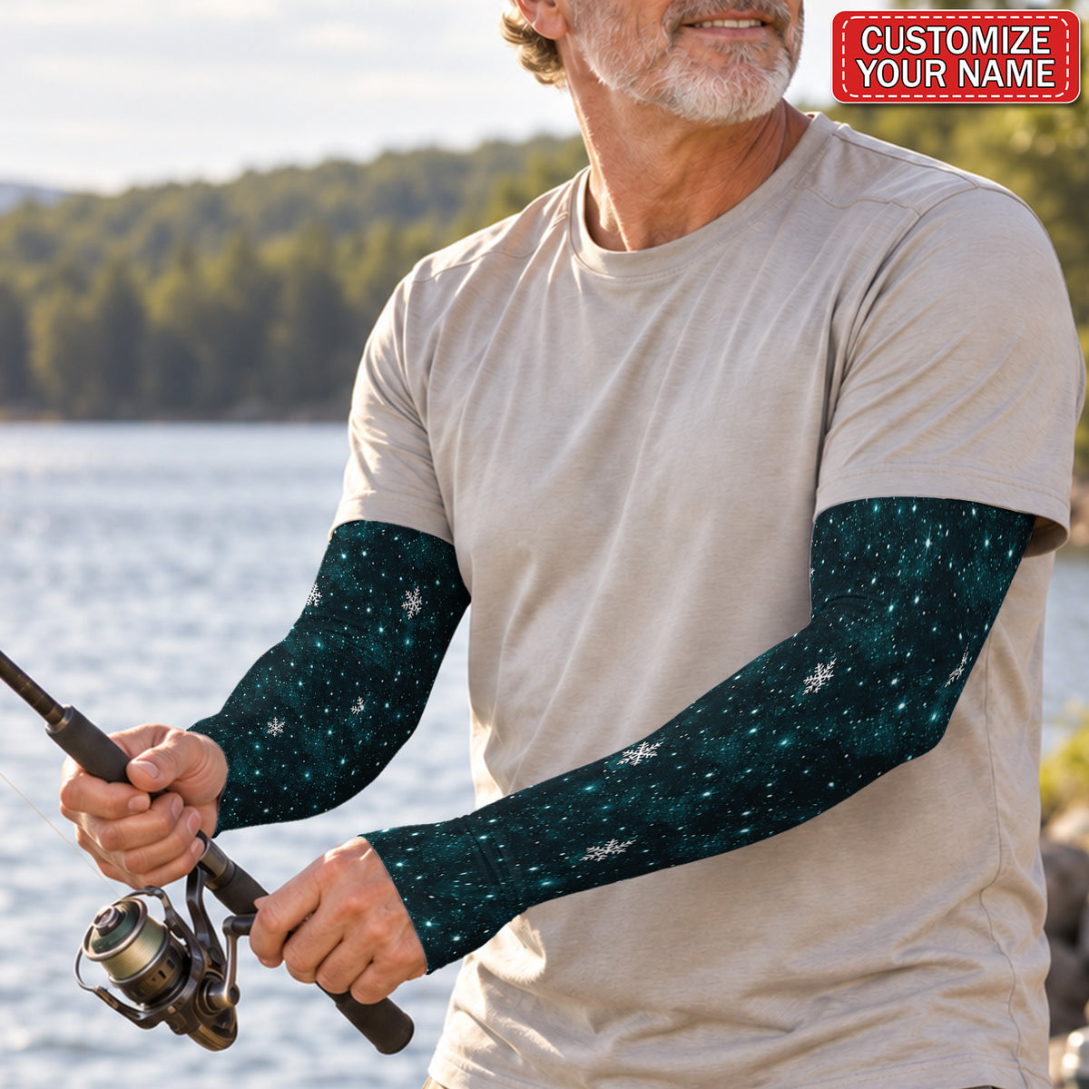 Personalized Teal Galaxy Snowflake Sun Protection Arm Sleeves