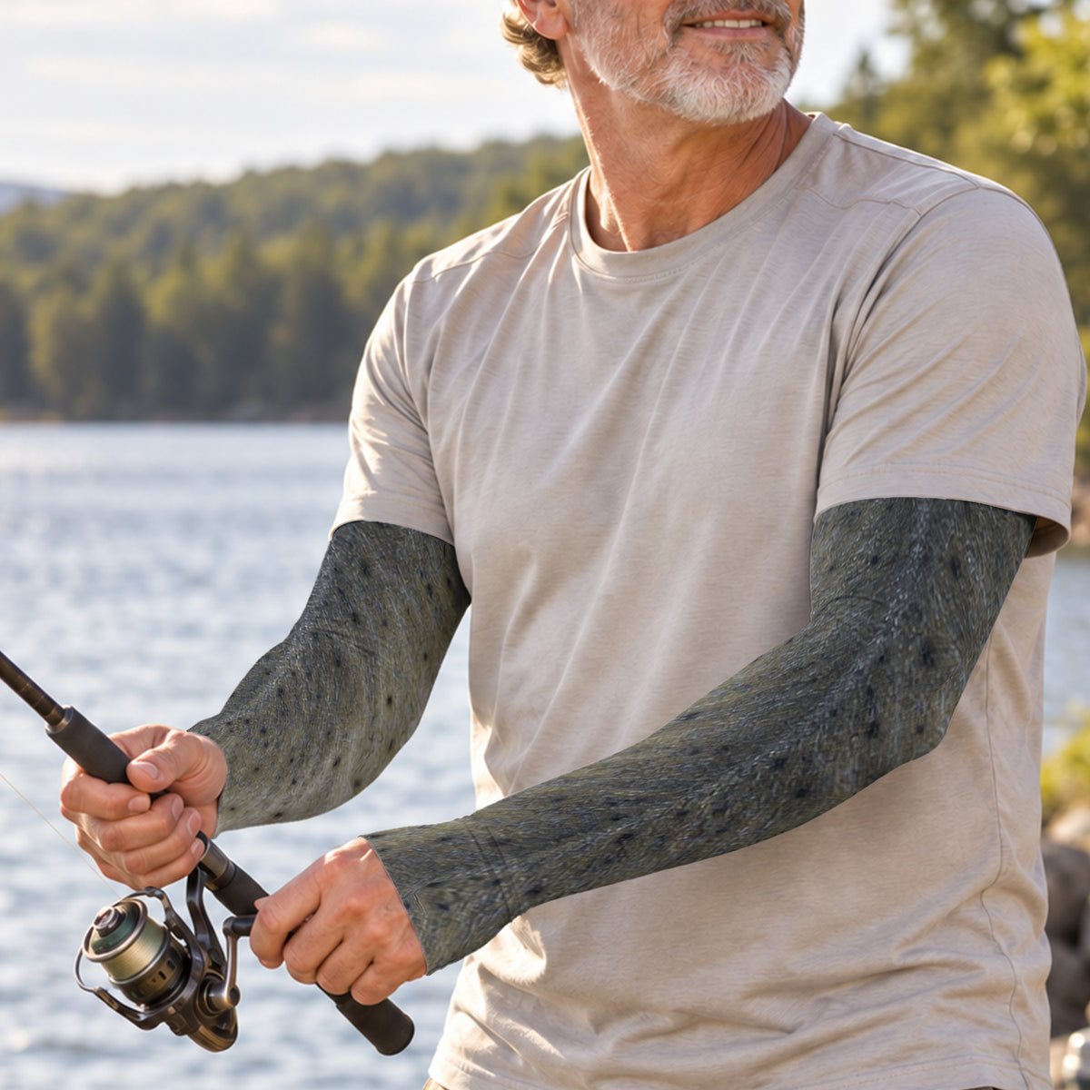 Charcoal Gray Spotted Fish Skin Fishing Sun Protection Arm Sleeves