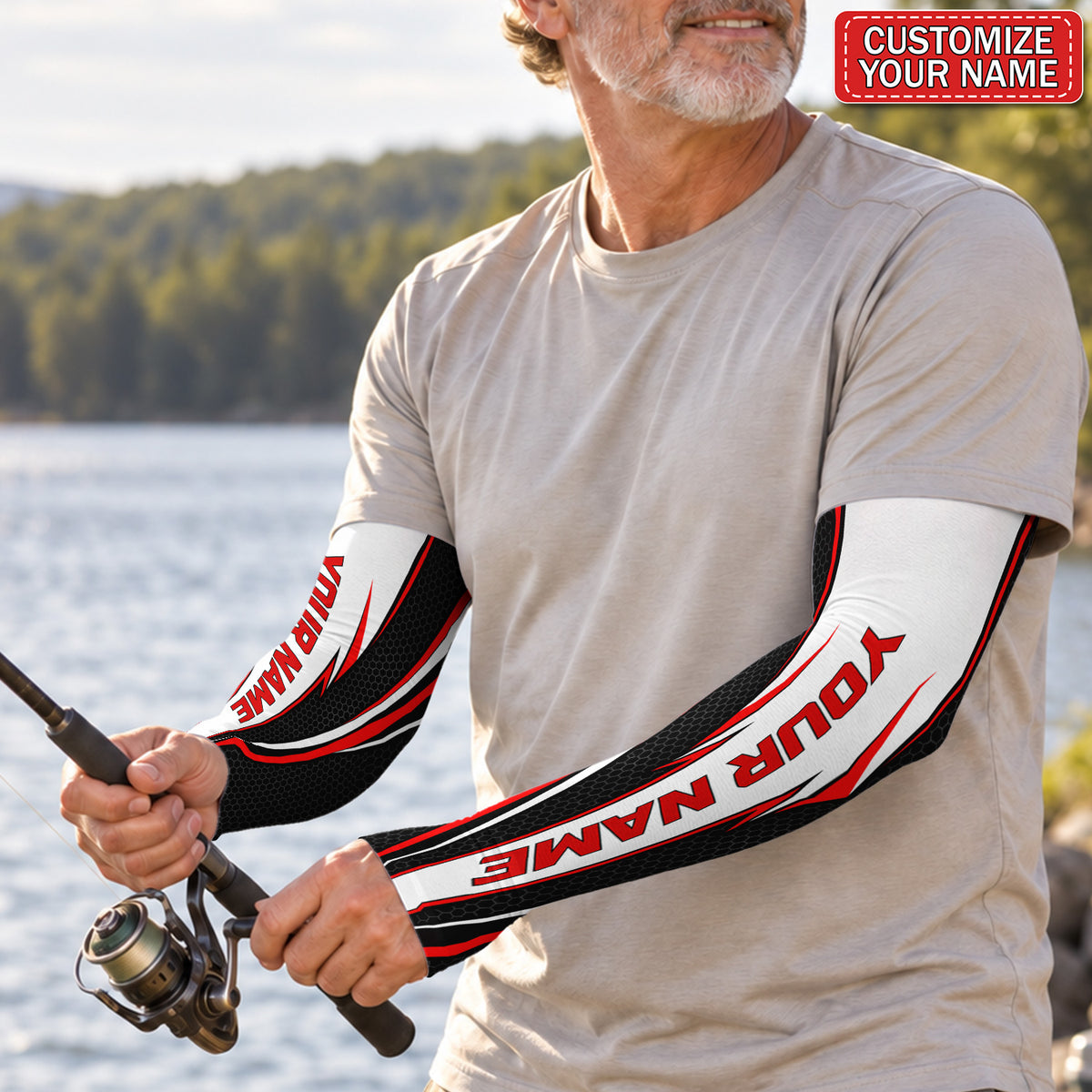 Custom Name Red and Black Stripe Sun Protection Arm Sleeves