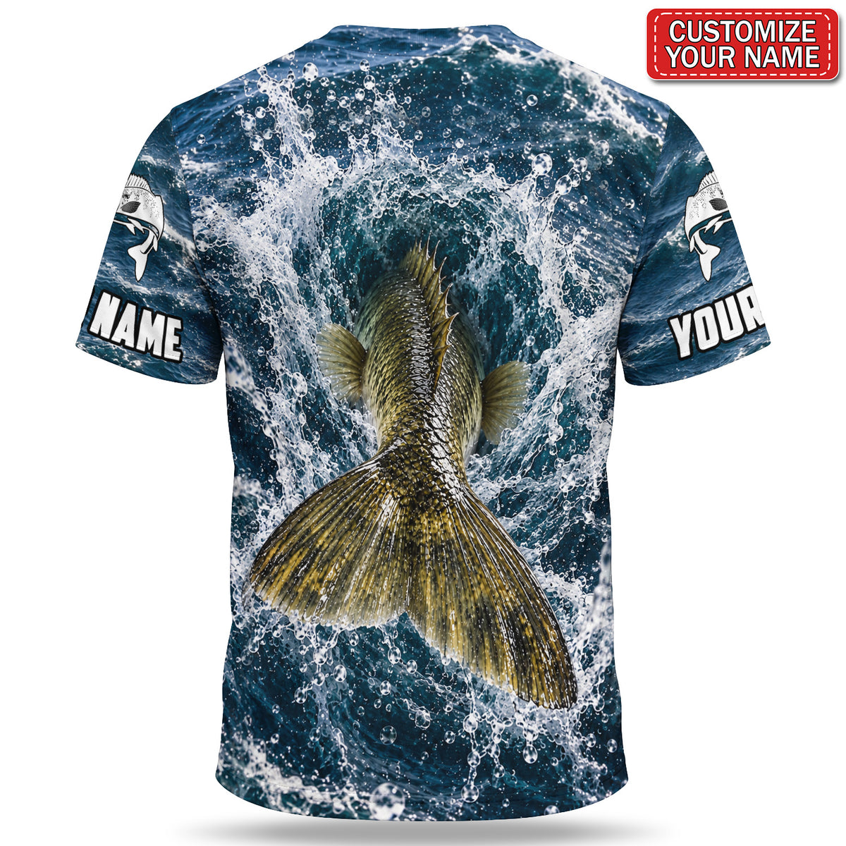 Personalized Golden Fish Breaking Waves 3D Fishing T-Shirt