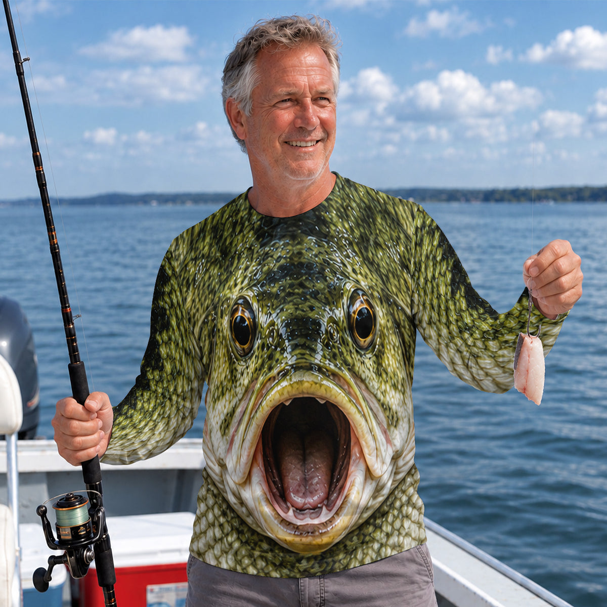 Open Mouth Bass Face UPF Sun Protection Fishing Long Sleeve Shirt