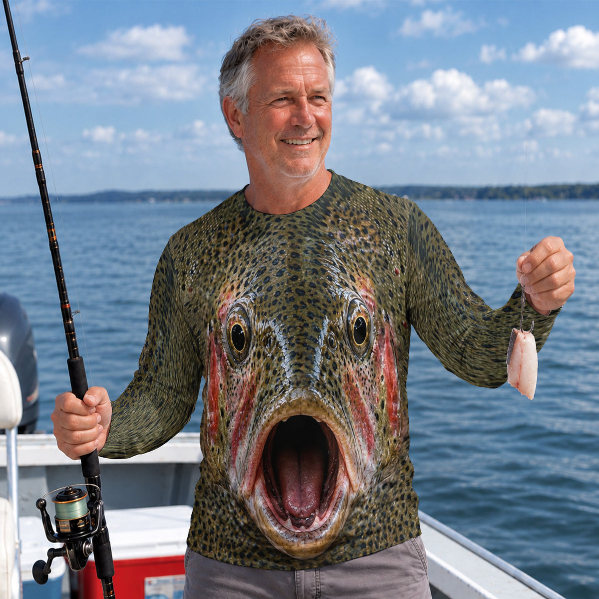 Rainbow Trout Face Fishing Long Sleeve Shirt for Adults