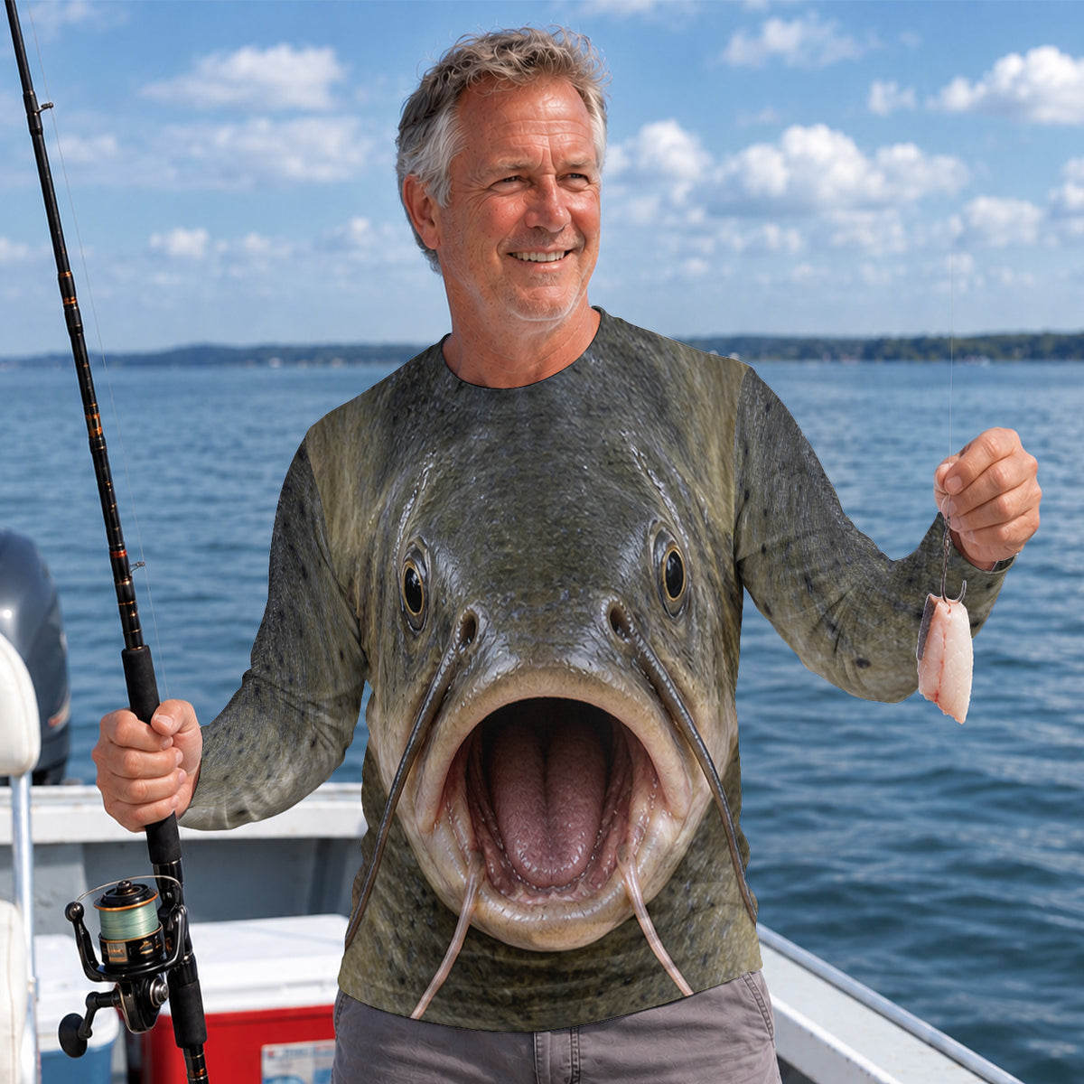 Catfish Face and Whiskers UPF Sun Protection Fishing Long Sleeve Shirt