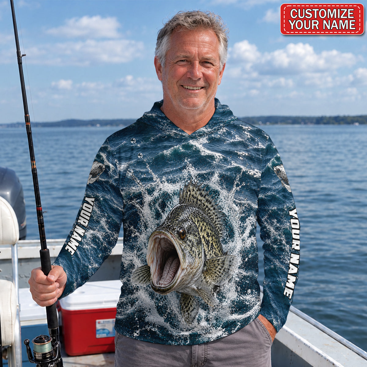 Crappie Splash Personalized UPF Sun Protection Fishing Hoodie