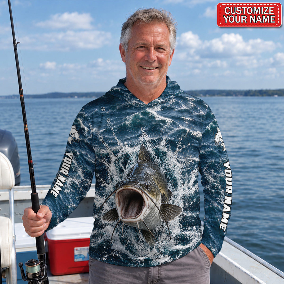 Catfish Splash Personalized UPF Sun Protection Fishing Hoodie
