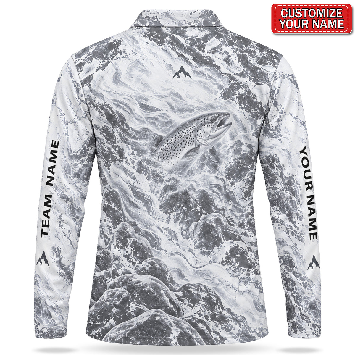 Personalized Monochrome Trout Fishing Men's Long Sleeve Polo