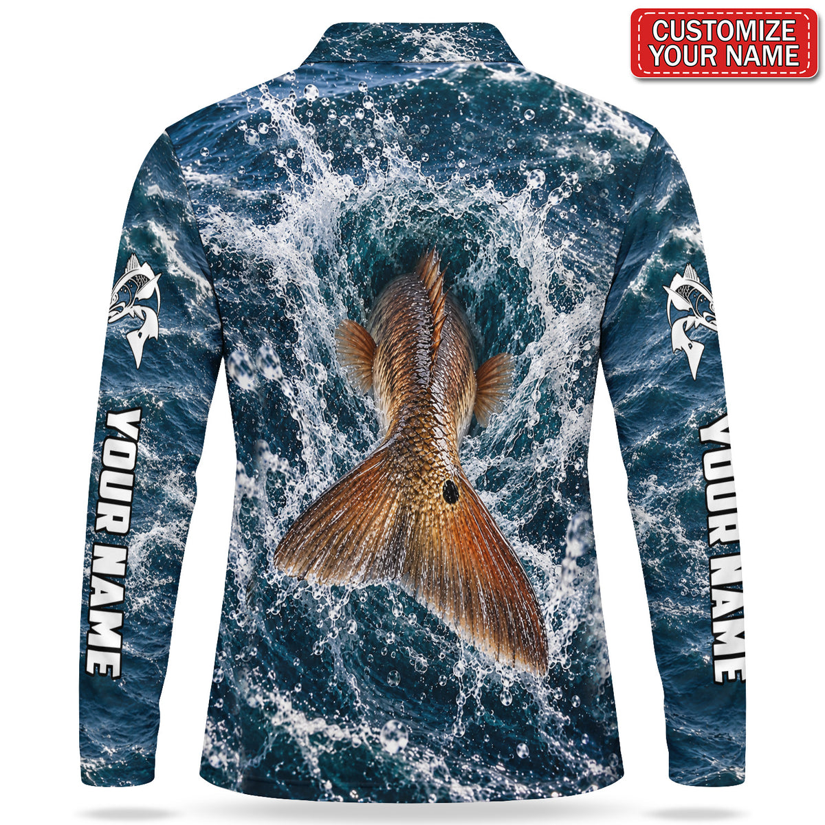 Personalized Bronze Fish Splash Fishing Men's Long Sleeve Polo