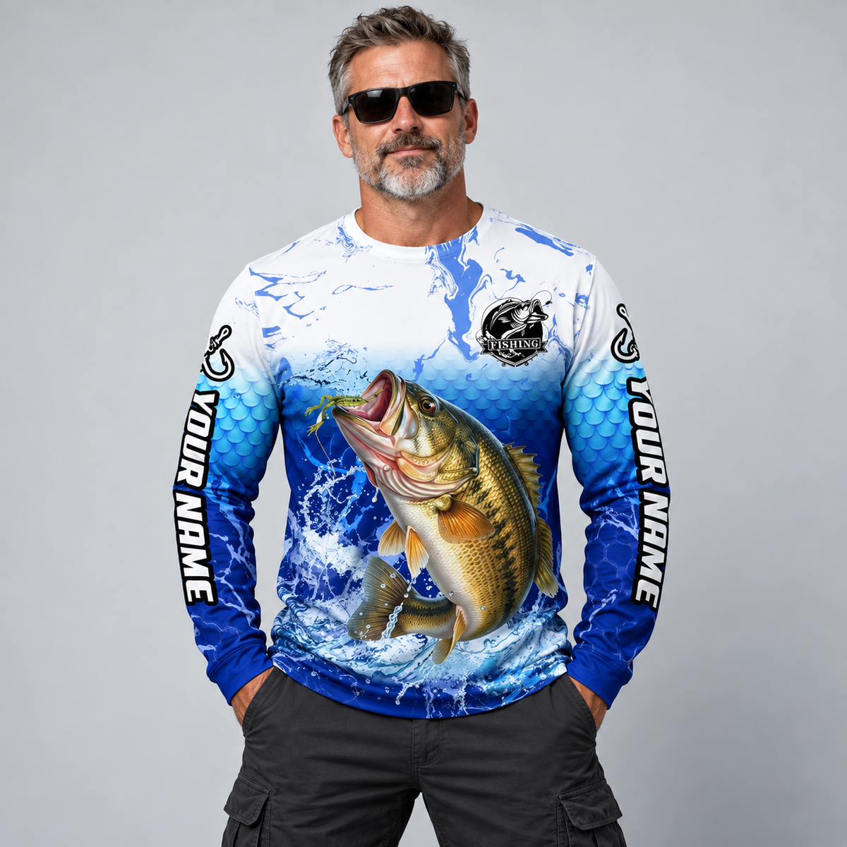 Largemouth Bass Fishing UPF Long Sleeve Shirts - Custom Name & Team