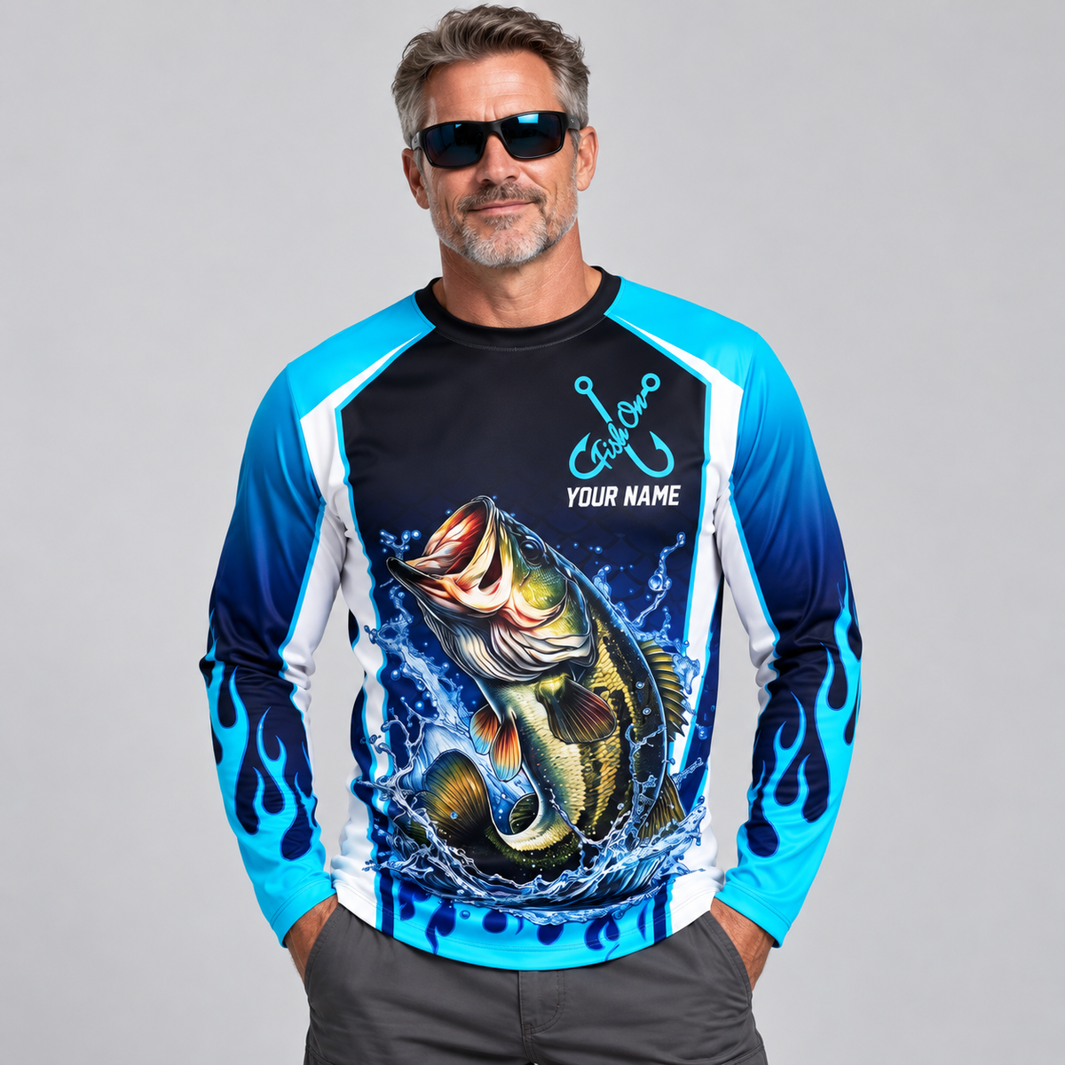 Personalized Bass Fishing Shirt for Men – UPF Long Sleeve Fishing Jersey