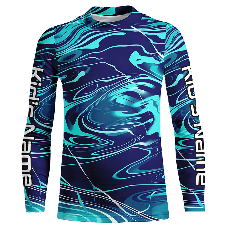 Custom Saltwater Long Sleeve Fishing Shirts Uv Protection, Sea Wave Camo Fishing Shirts IPHW5868