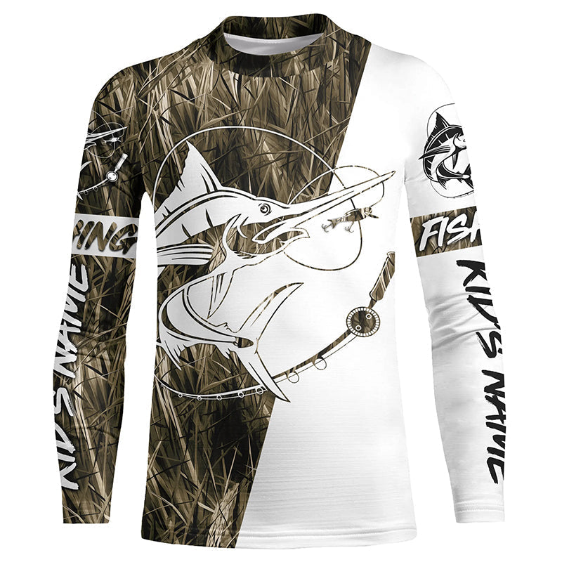 Swordfish Fishing Camo Custom Long Sleeve Fishing Shirts, Swordfish Tournament Fishing Jerseys IPHW5780