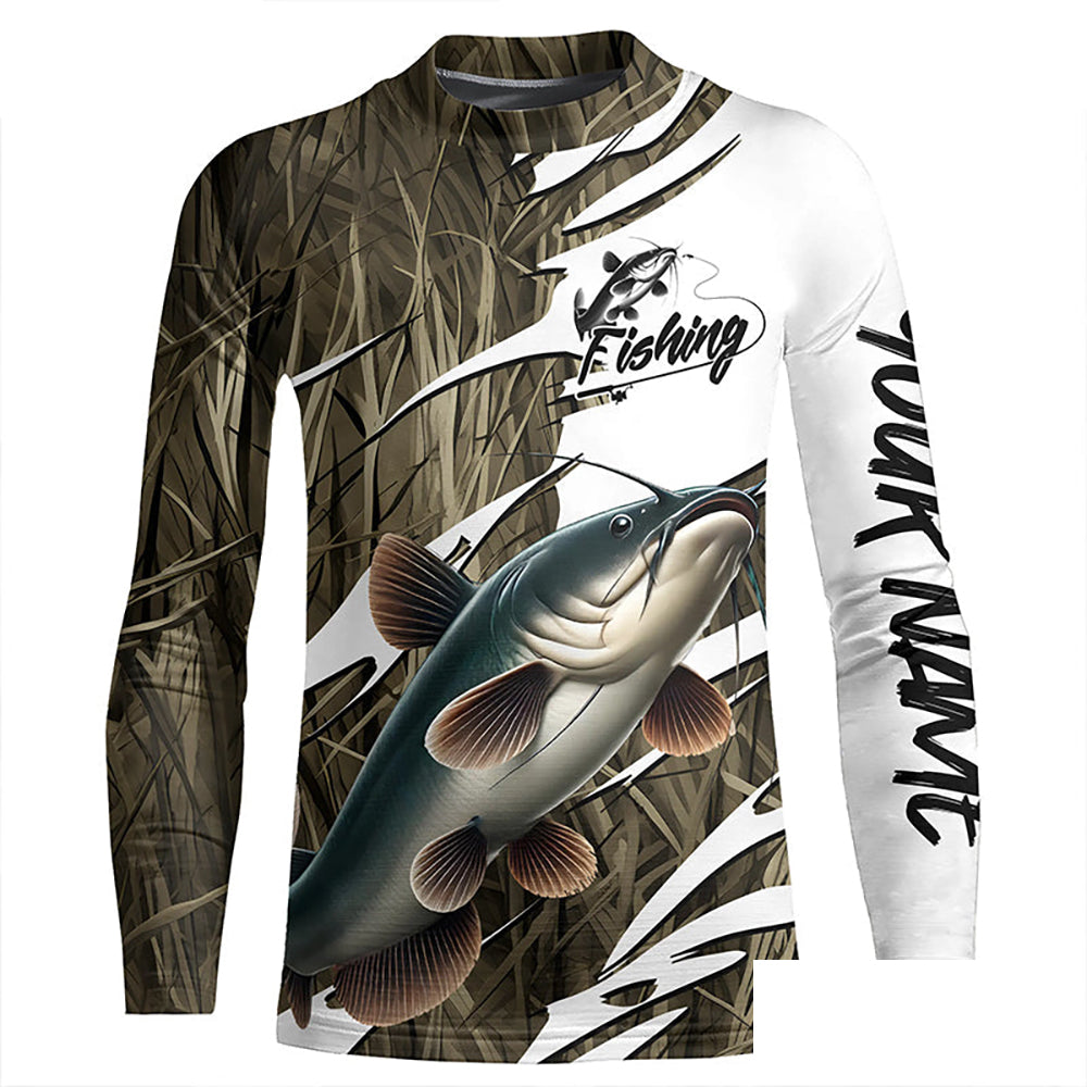 Catfish Fishing Custom Camo Long Sleeve Fishing Shirts, Catfish Fishing Tournament Apparel IPHW7197