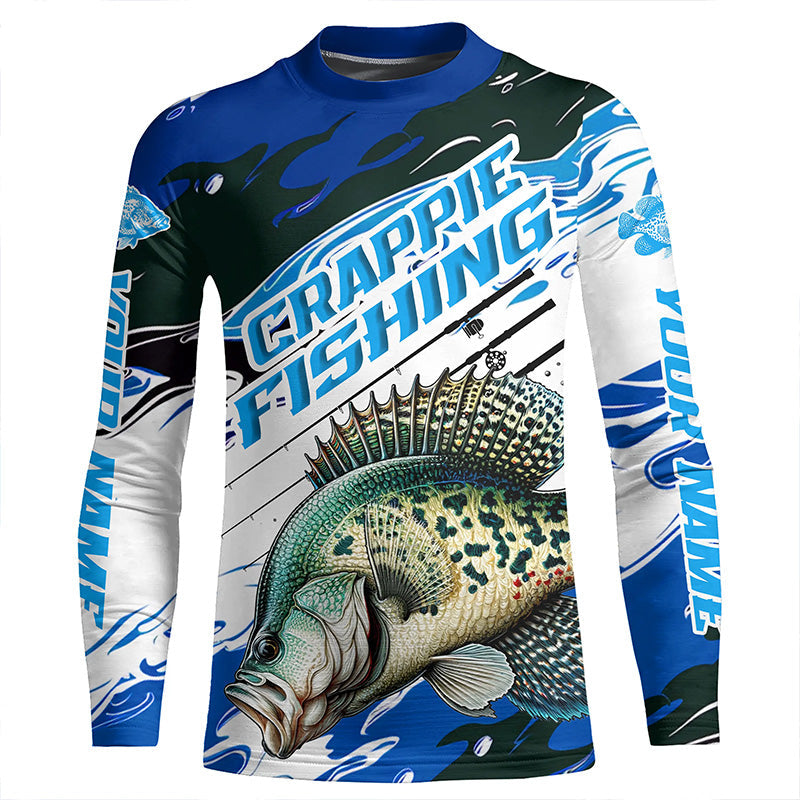 Custom Crappie Fishing Jerseys, Crappie Long Sleeve Tournament Fishing Shirts | Blue Camo IPHW6127