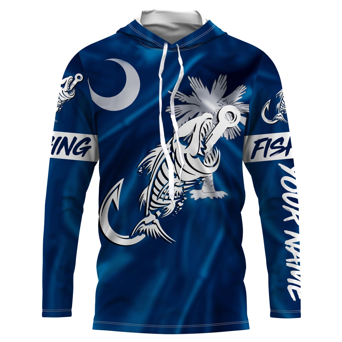 SC Fishing Custom South Carolina Flag Fish hook skull Long sleeve, Long Sleeve Hooded NPQ692
